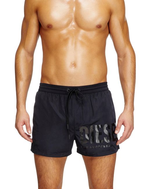DIESEL Blue Mid-Length Swim Shorts With Logo Print for men