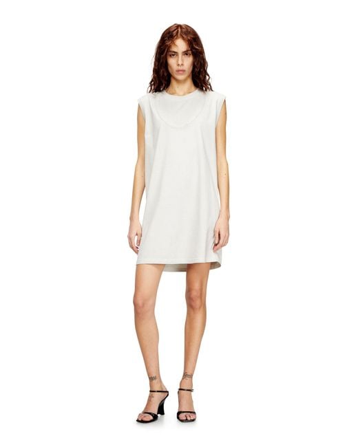 DIESEL White Short Cotton Dress With Embossed Chain
