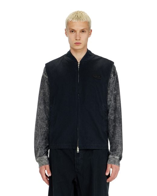 DIESEL Blue Cotton Ripstop Vest With Oval D Patch for men