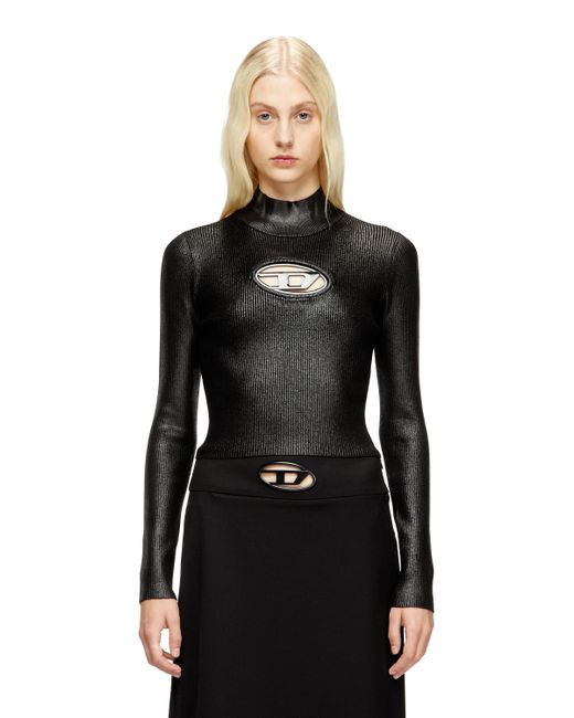 DIESEL Black Ribbed-Knit Turtleneck With Shiny Effect
