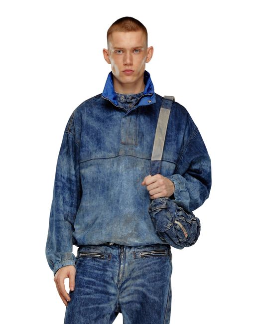 DIESEL Blue Pullover Jacket In Dirt-effect Denim for men