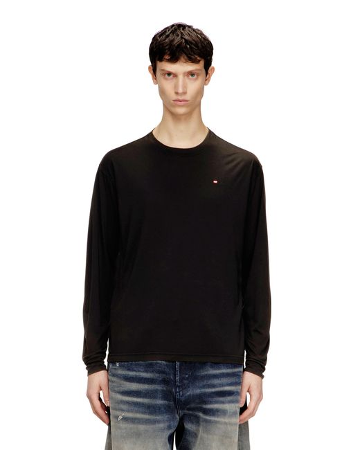 DIESEL Black Fluid Long Sleeve T-Shirt With Micro Embroidery for men