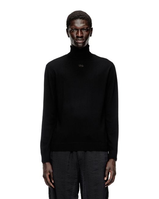 Pull à col roulé en laine avec logo ajouré DIESEL pour homme en coloris Black