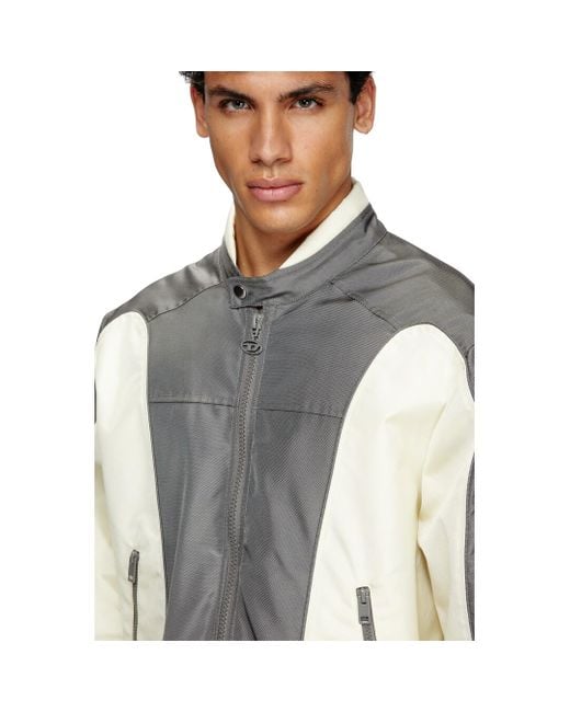 DIESEL Gray Colour-block Biker Jacket With Piping for men