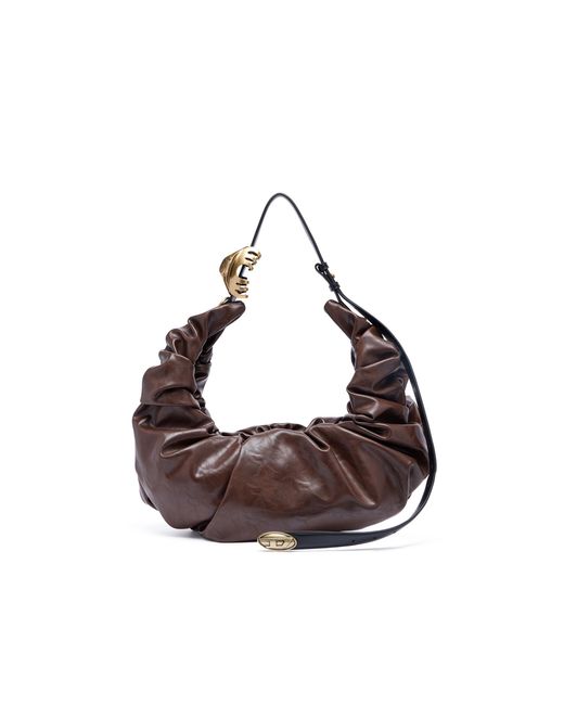 DIESEL White Grab-D-Large Scrunched Hobo Bag
