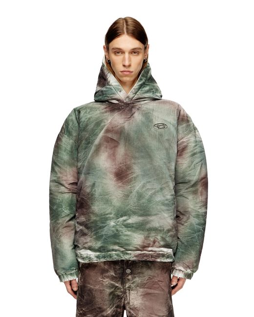 DIESEL Green Puffy Hooded Jacket