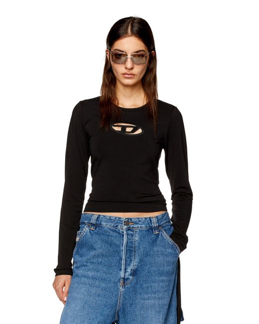 DIESEL Black Long-sleeve T-shirt With Cut-out Logo