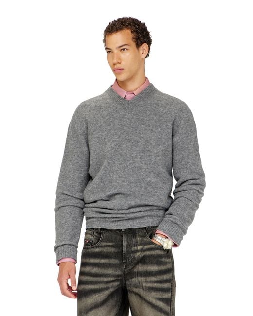 DIESEL Gray V-Neck Jumper for men