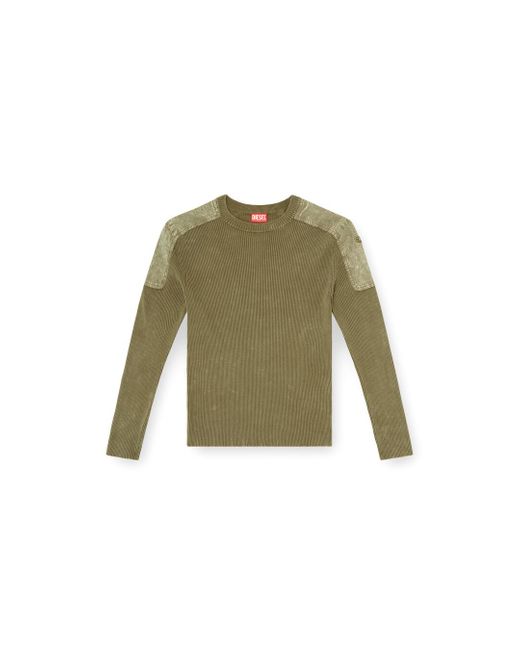DIESEL Green Jumper With Contrast Shoulder Panels for men