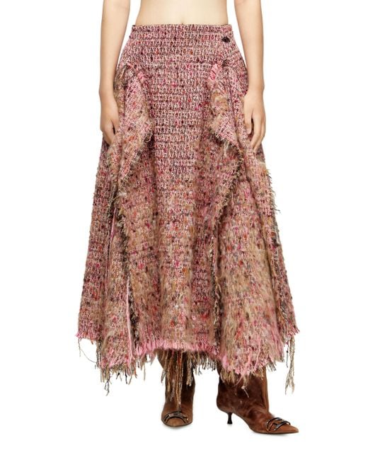 Jupe en bouclé brossé avec ourlet effiloché DIESEL en coloris Pink