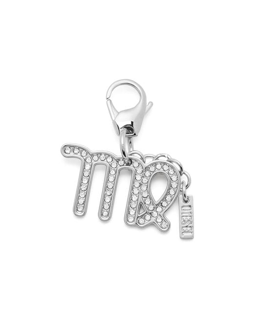 DIESEL White Metal Virgo Charm With Rhinestones