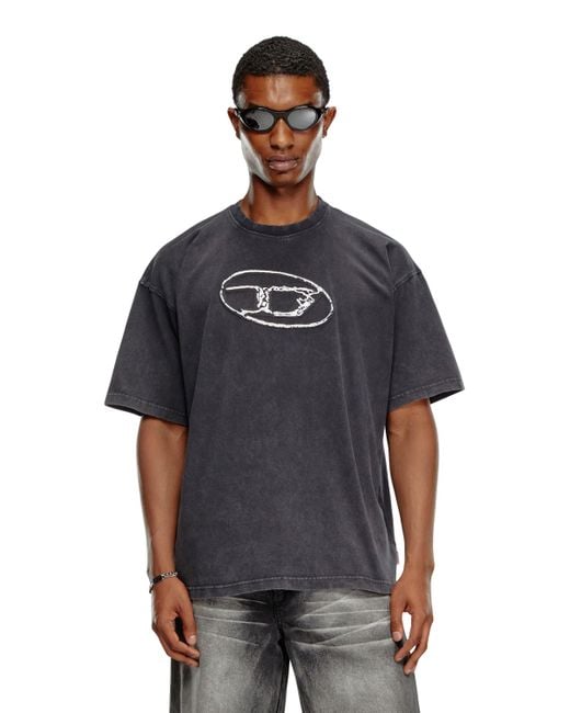 T-shirt délavé avec imprimé Oval D DIESEL pour homme en coloris Black
