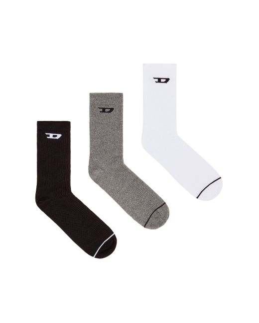 DIESEL White 3-pack Of Ribbed Socks With D Logo for men