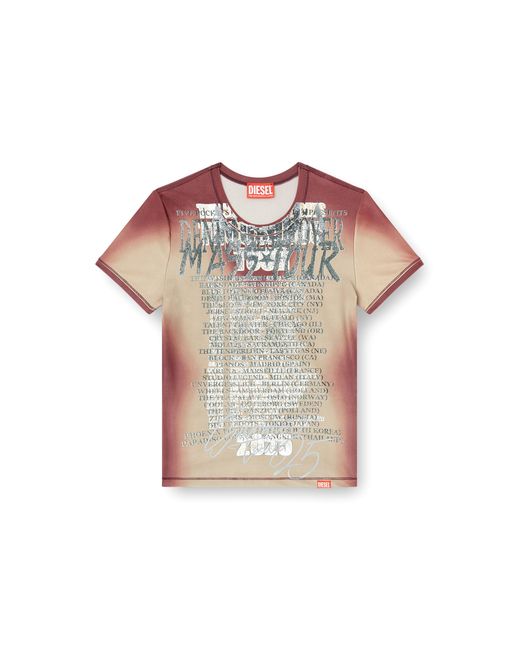 DIESEL Short-Sleeve Top With Lyrics Print Brown