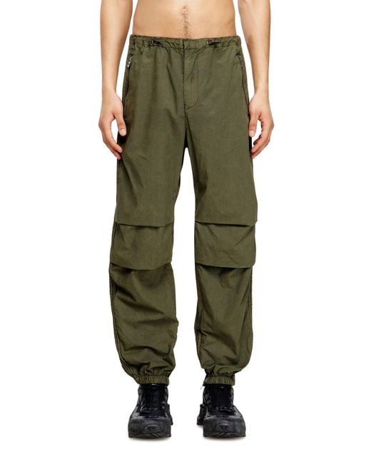 DIESEL Green Cotton Cargo Pants With Side Bands for men