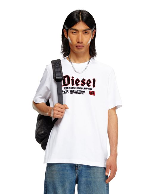 DIESEL White T-Shirt With Flocked Print for men