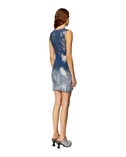 DIESEL Blue Short Knit Dress With Metallic Effects