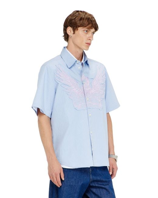 DIESEL Blue Striped Poplin Shirt With Embroidered Patch for men