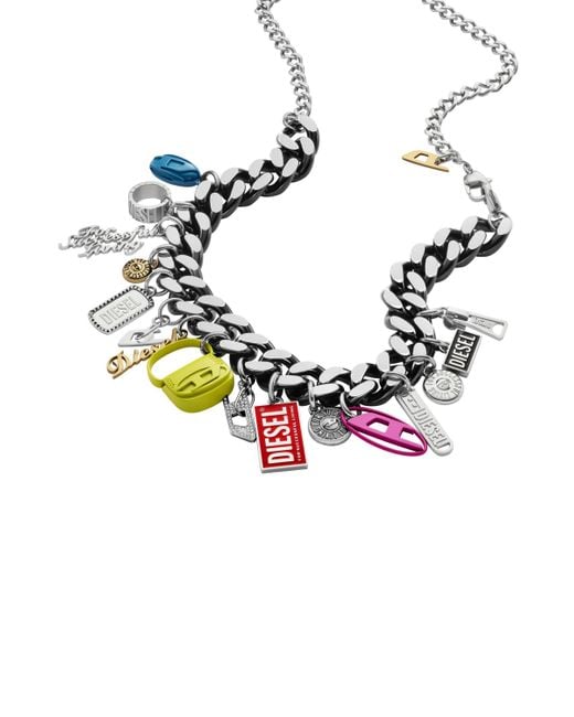 DIESEL Multicolor Black Stainless Steel Charm Chain Necklace