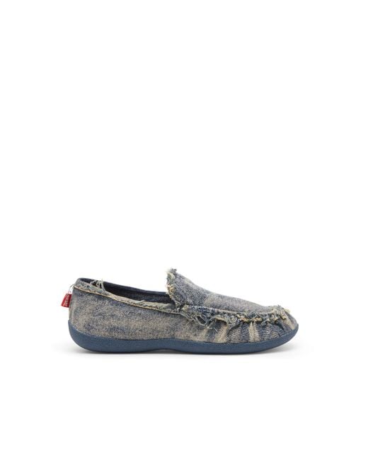 DIESEL Gray D-Shock-Distressed Denim Loafers for men