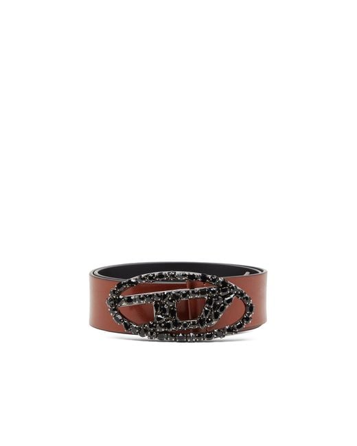 DIESEL White 4 Cm Pull-Up Leather Belt With Jewel Buckle