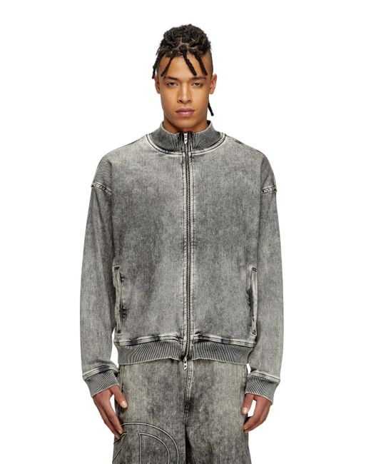 DIESEL Track Denim Zip-Up Sweater With Oval D Gray