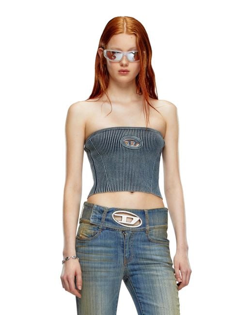 DIESEL Blue Rib-knit Tube Top With Oval D