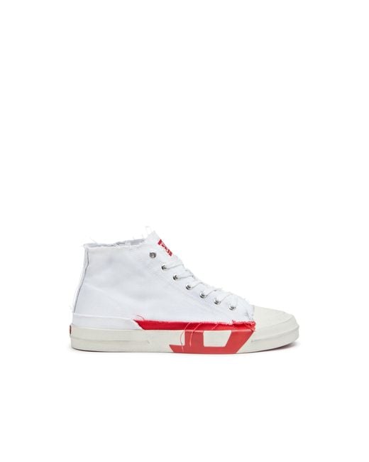 DIESEL White S-D-Verse-Dirty-Effect High-Top Canvas Sneakers for men