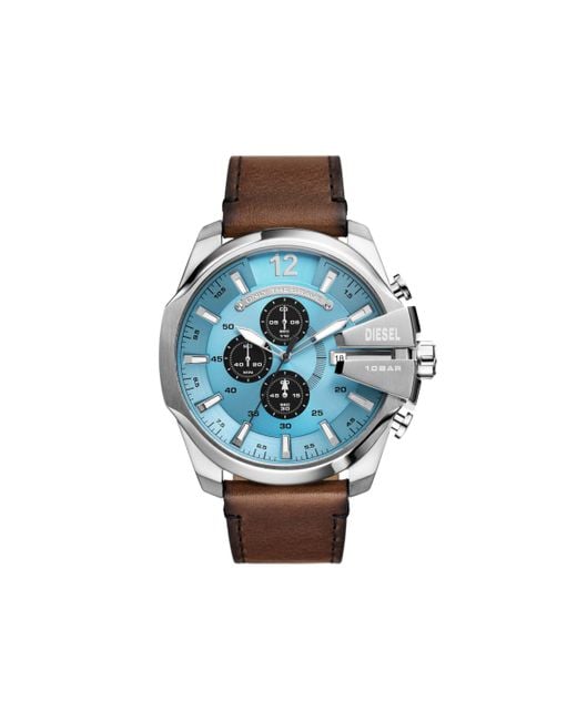 DIESEL Blue Mega Chief Chronograph Brown Leather Watch for men