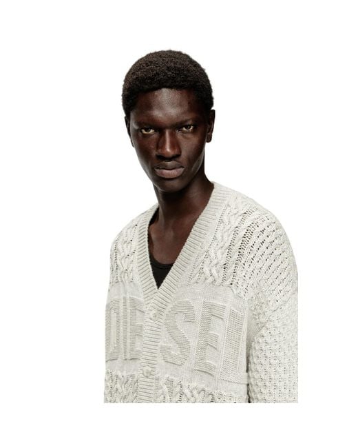 DIESEL White Cable-Knit Cardigan With Logo for men