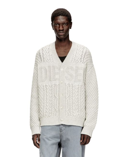 DIESEL White Cable-Knit Cardigan With Logo for men