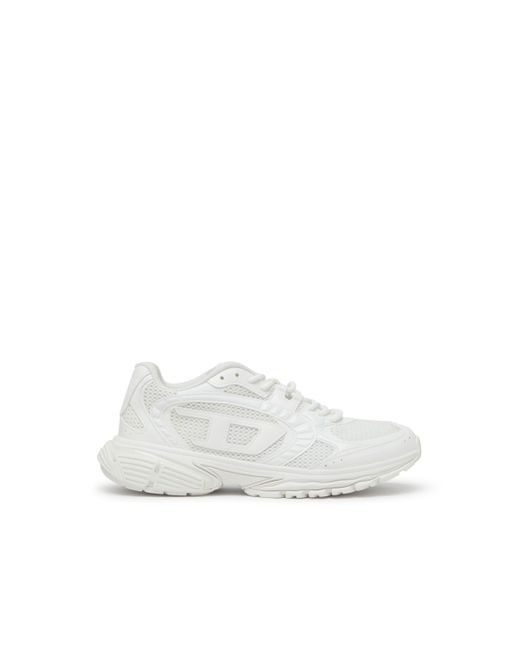 DIESEL White Monochrome Mesh Sneakers With Oval D Logo