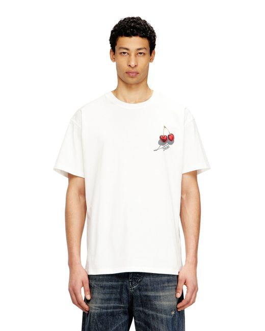 DIESEL White Cotton T-Shirt With Cherry Graphic