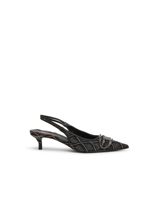 DIESEL White D-Venus-Crystal-Logo Quilted-Denim Slingback Pumps