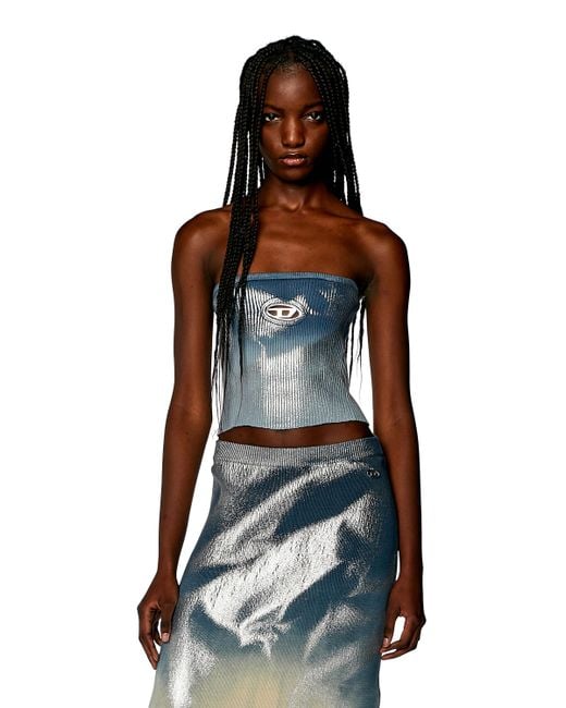 DIESEL Knit Tube Top With Metallic Effects in Blue