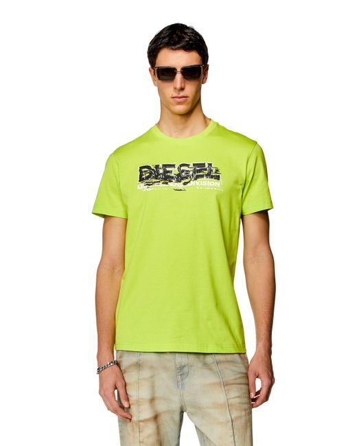 DIESEL Green T-shirt With Glitchy Logo for men