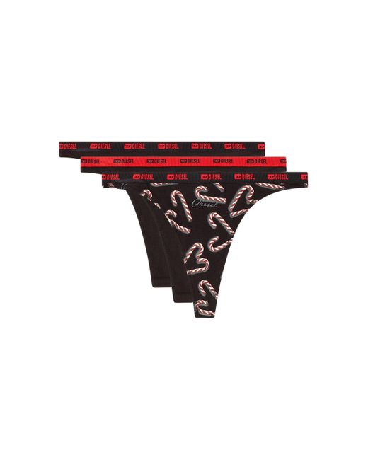 DIESEL Pink Three-Pack Thongs With Candy Cane Print
