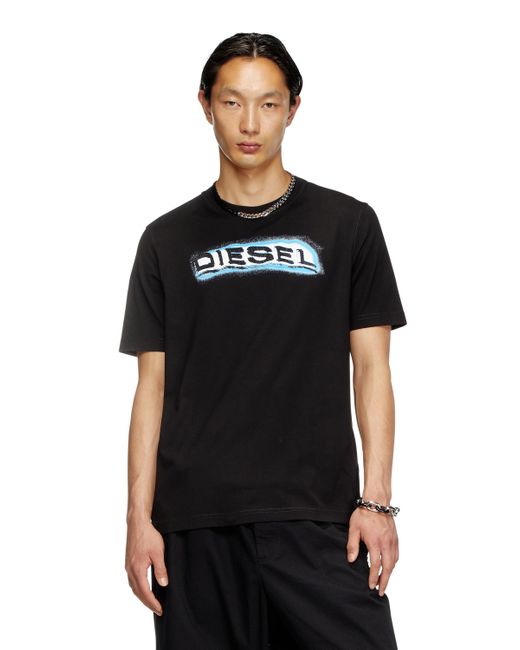 Camiseta Con Logotipo Estampado En Relieve DIESEL de hombre de color Black