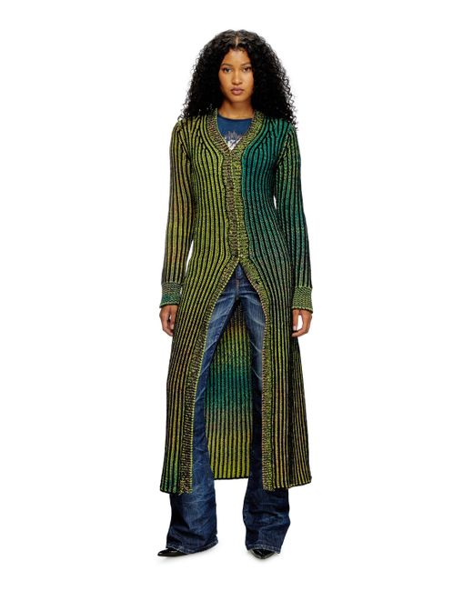 DIESEL Green Dégradé Knit Wool-Blend Longline Cardigan