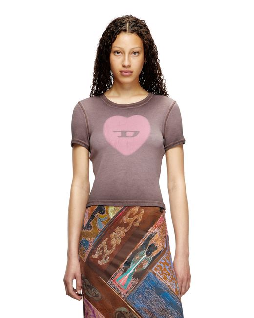 DIESEL Red Ribbed T-Shirt With Watercolour Heart D