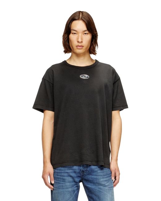 DIESEL Black Light Cotton T-Shirt With Metallic Oval D Logo for men