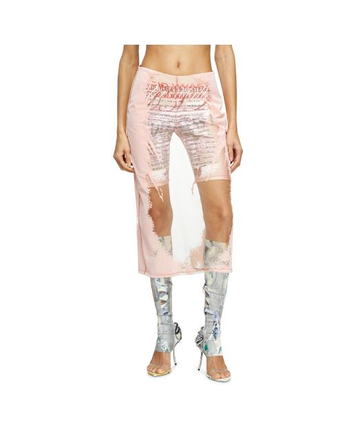DIESEL Pink Layered Midi Skirt With Lyrics Print