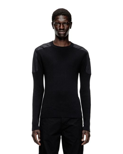DIESEL Black Ribbed Jumper With Shoulder Panels for men