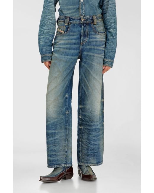DIESEL Blue Relaxed Jeans High Waist 1982 D-Hakou, Medium, Button Fly