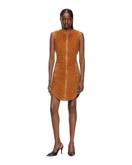 Vestido Corto De Algodón Con Cremallera Frontal DIESEL de color Brown