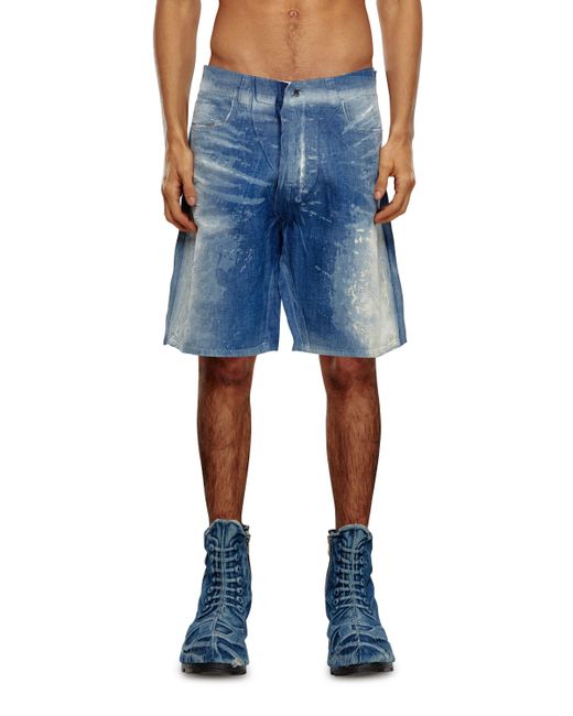 DIESEL Blue Shorts In Peel-off Denim for men