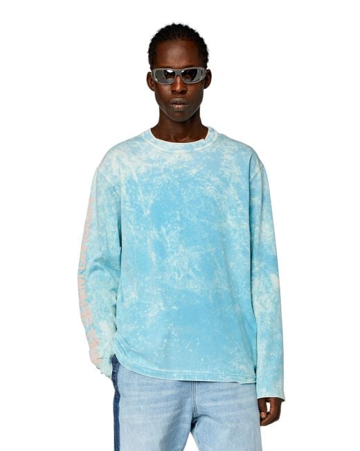 DIESEL Langarm-T-Shirt in Acid-Waschung in Blue für Herren