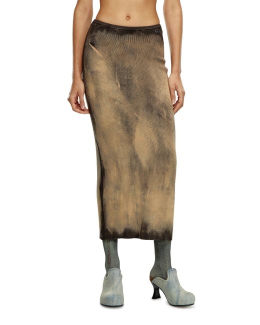 DIESEL Natural Midi Skirt In Treated Ribbed Knit