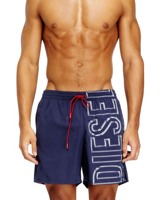 DIESEL Blue Swim Shorts With Oversized Logo Print for men