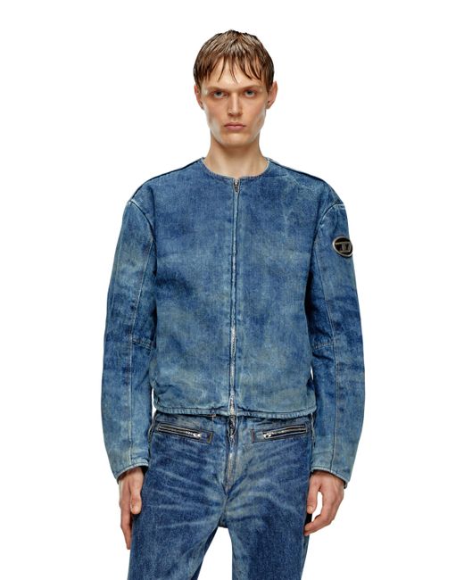 DIESEL Blue Denim Jacket With Biker Zip Details for men